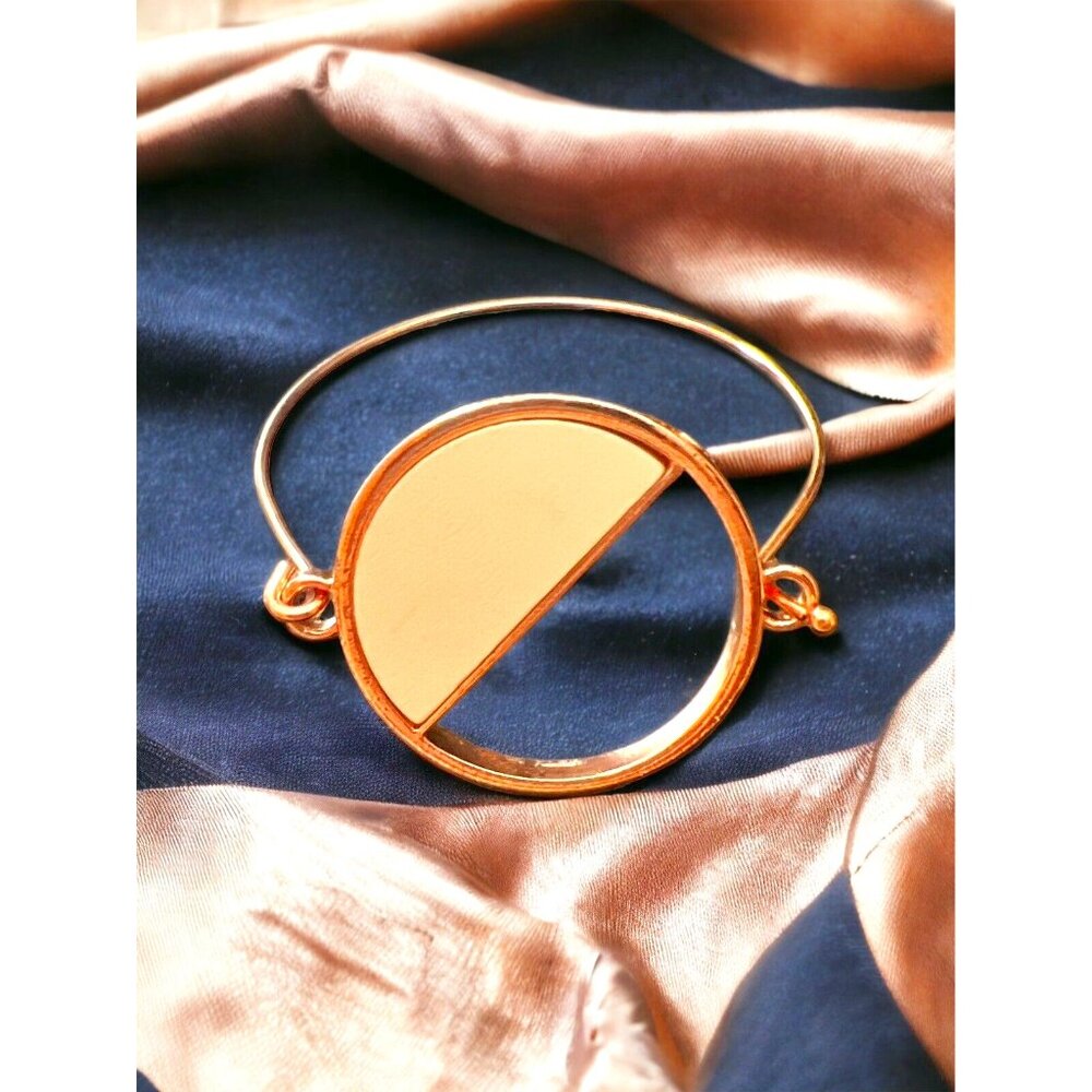 Rose Gold Thin Bangle Bracelet with White Half Circle Front